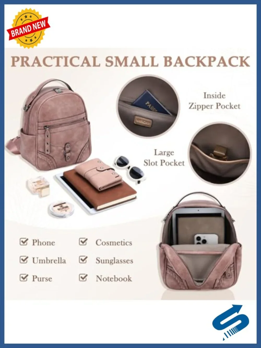 Vegan Leather Mini Backpack Purse with Detachable Guitar Strap, Lightweight